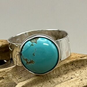 Silver and Blue Hammered Turquoise Ring
